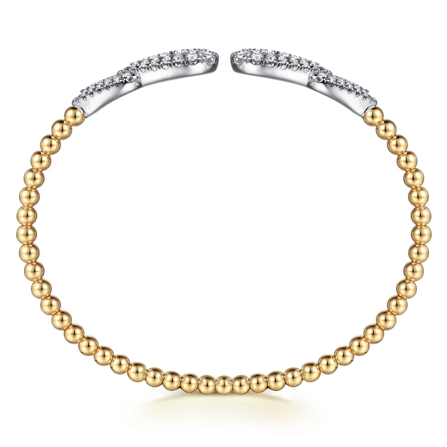 14K White  Yellow Gold Bujukan and Diamond Double Teardrop Open Bangle Bracelet - 0.85 ct - Shot 3