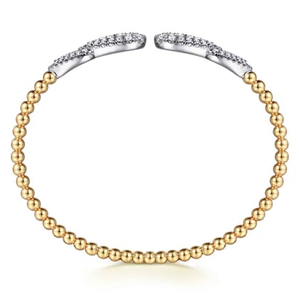 14K White  Yellow Gold Bujukan and Diamond Double Teardrop Open Bangle Bracelet