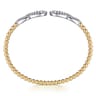 14K White  Yellow Gold Bujukan and Diamond Double Teardrop Open Bangle Bracelet - 0.85 ct