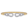 14K White  Yellow Gold Bujukan and Diamond Double Teardrop Open Bangle Bracelet - 0.85 ct