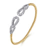 14K White  Yellow Gold Bujukan and Diamond Double Teardrop Open Bangle Bracelet - 0.85 ct