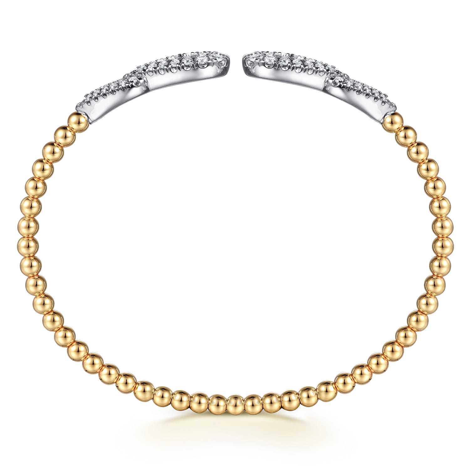 14K White  Yellow Gold Bujukan and Diamond Double Teardrop Open Bangle Bracelet - 0.85 ct - Shot 3