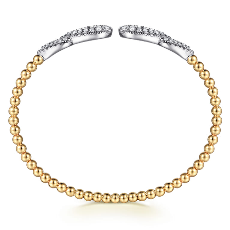 14K White  Yellow Gold Bujukan and Diamond Double Teardrop Open Bangle Bracelet - 0.85 ct - Shot 3