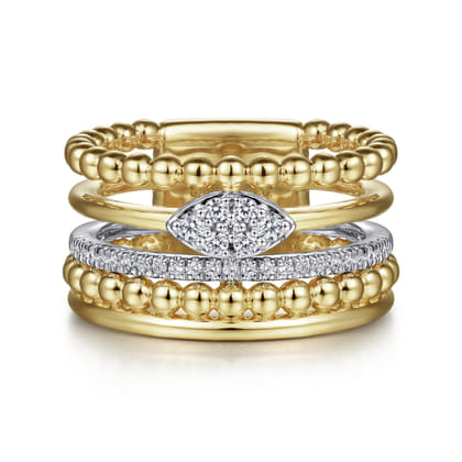14K White-Yellow Gold Bujukan and Diamond Easy Stackable Ring