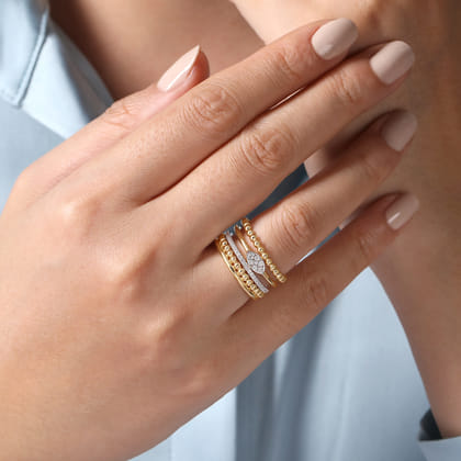 14K White-Yellow Gold Bujukan and Diamond Easy Stackable Ring
