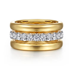 14K White  Yellow Gold Bujukan and Diamond Easy Stackable Ring