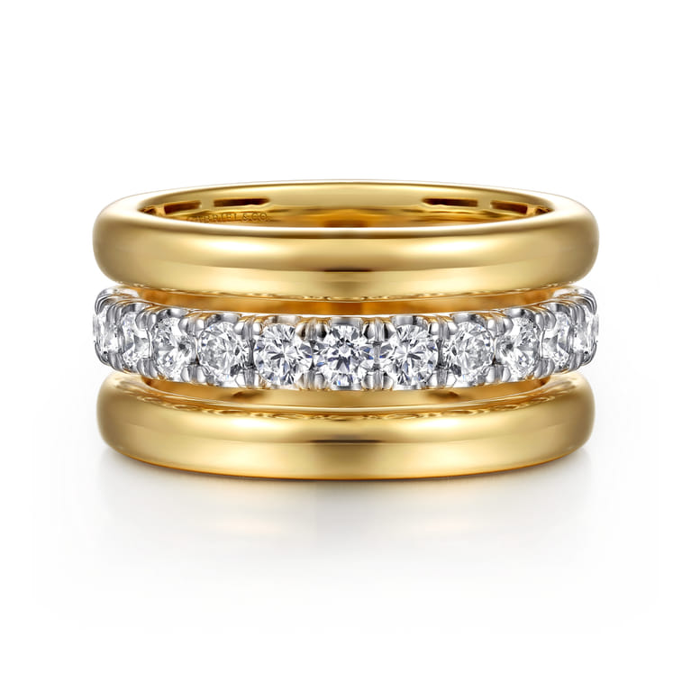 14K White  Yellow Gold Bujukan and Diamond Easy Stackable Ring - 0.75 ct - Shot 1