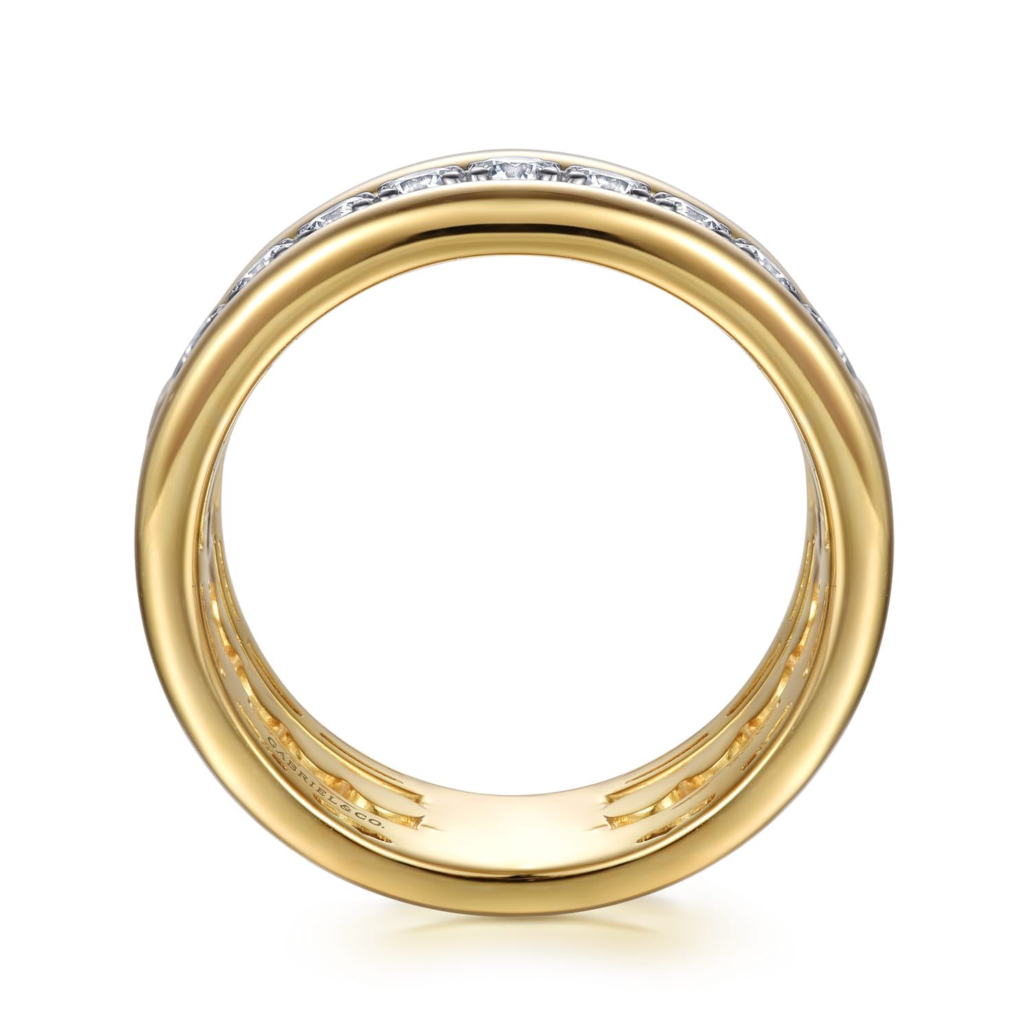 14K White  Yellow Gold Bujukan and Diamond Easy Stackable Ring