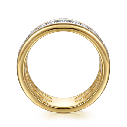 14K White  Yellow Gold Bujukan and Diamond Easy Stackable Ring