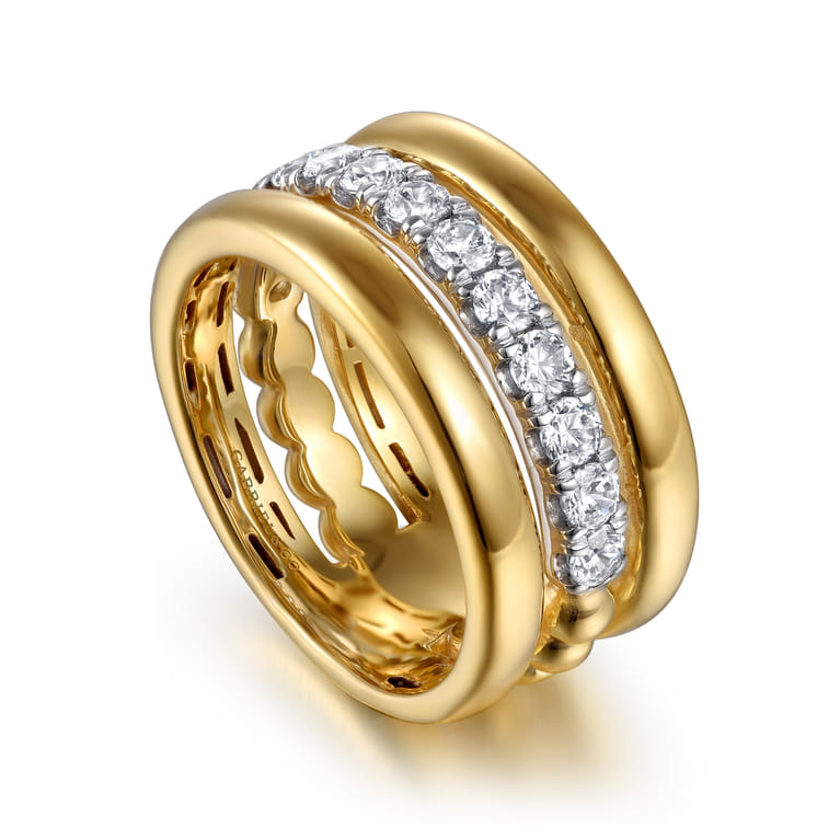 14K White  Yellow Gold Bujukan and Diamond Easy Stackable Ring - 0.75 ct - Shot 3