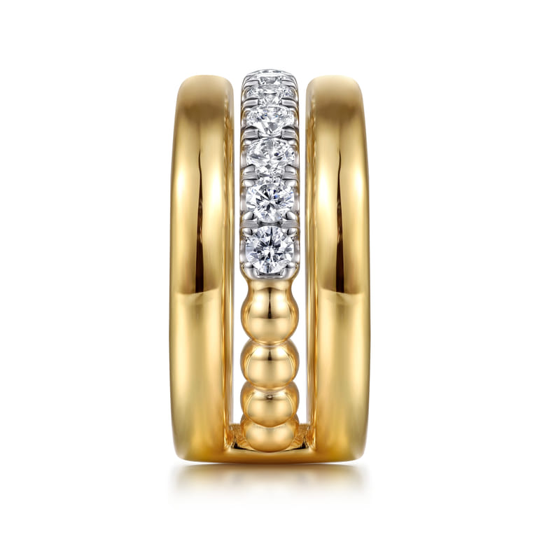 14K White  Yellow Gold Bujukan and Diamond Easy Stackable Ring - 0.75 ct - Shot 4