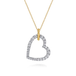 14K White  Yellow Gold Bujukan and Diamond Heart Pendant Necklace