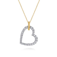 14K White  Yellow Gold Bujukan and Diamond Heart Pendant Necklace