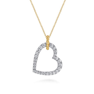14K White  Yellow Gold Bujukan and Diamond Heart Pendant Necklace