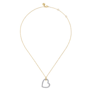 14K White  Yellow Gold Bujukan and Diamond Heart Pendant Necklace