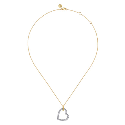 14K White  Yellow Gold Bujukan and Diamond Heart Pendant Necklace
