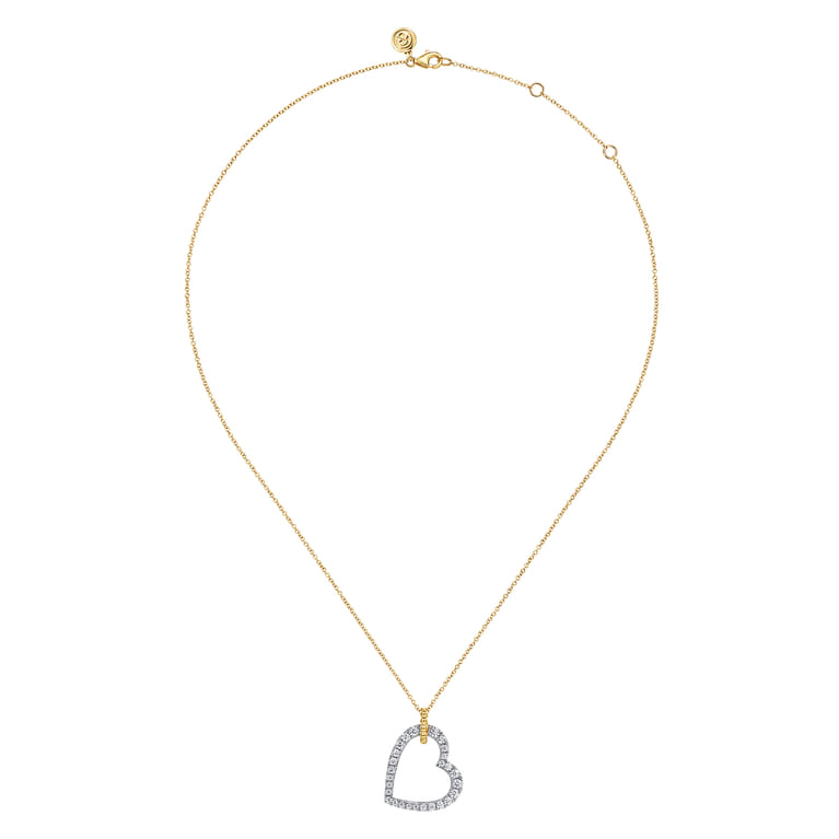 14K White  Yellow Gold Bujukan and Diamond Heart Pendant Necklace - 1 ct - Shot 2