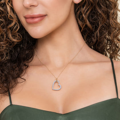 14K White  Yellow Gold Bujukan and Diamond Heart Pendant Necklace