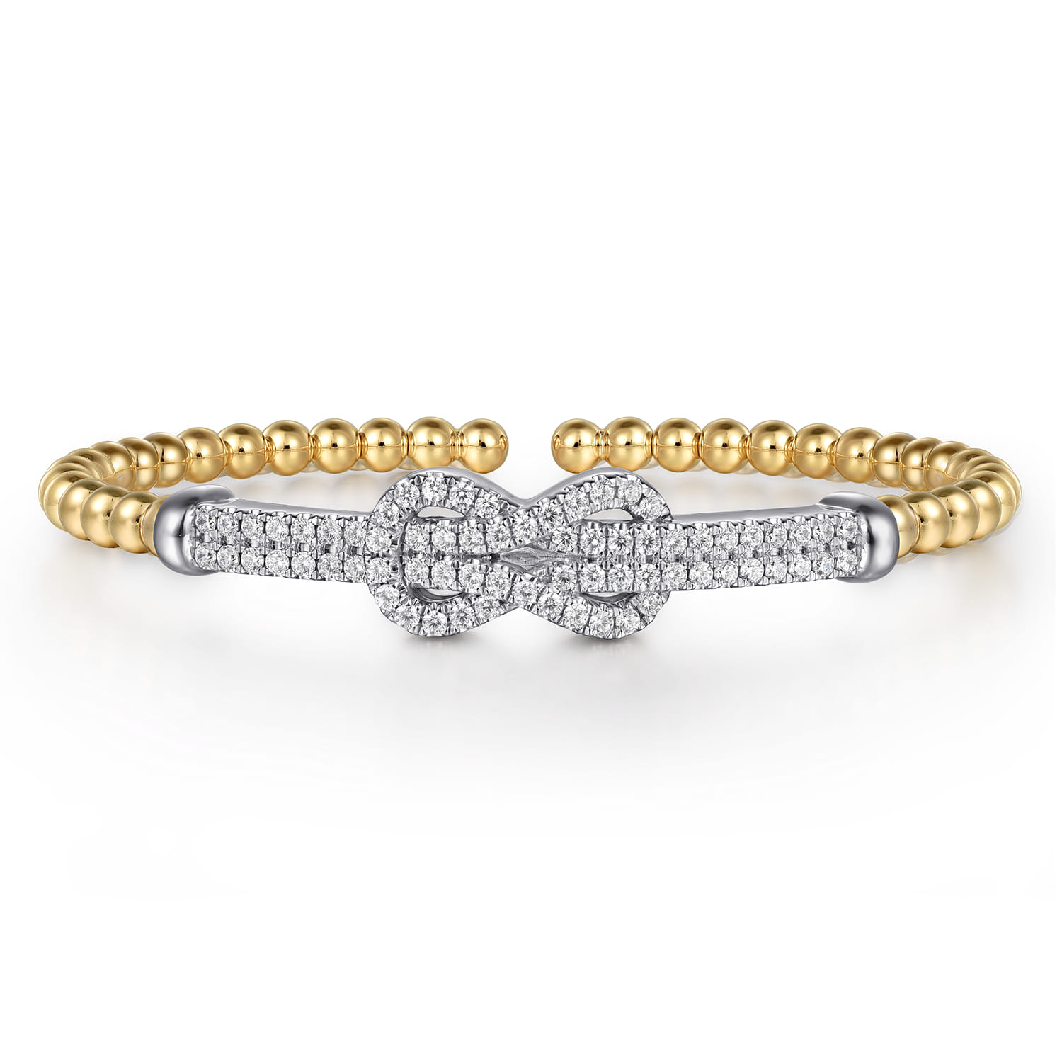 14K White  Yellow Gold Bujukan and Diamond Interlocking Split Bangle Bracelet - 0.95 ct - Shot 1