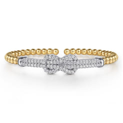 14K White  Yellow Gold Bujukan and Diamond Interlocking Split Bangle Bracelet