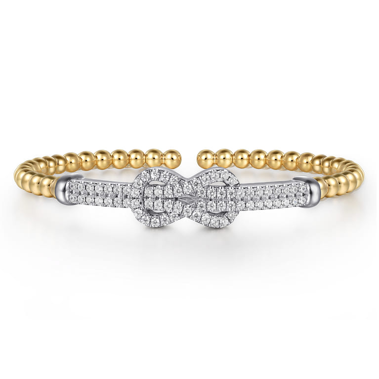 14K White  Yellow Gold Bujukan and Diamond Interlocking Split Bangle Bracelet - 0.95 ct - Shot 1