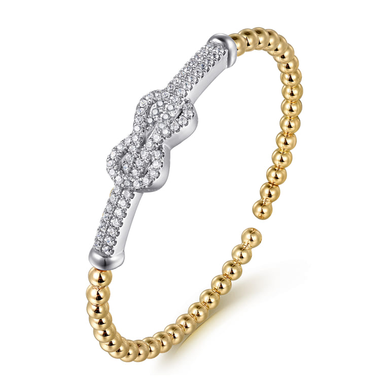 14K White  Yellow Gold Bujukan and Diamond Interlocking Split Bangle Bracelet - 0.95 ct - Shot 2