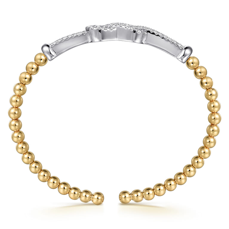 14K White  Yellow Gold Bujukan and Diamond Interlocking Split Bangle Bracelet - 0.95 ct - Shot 3