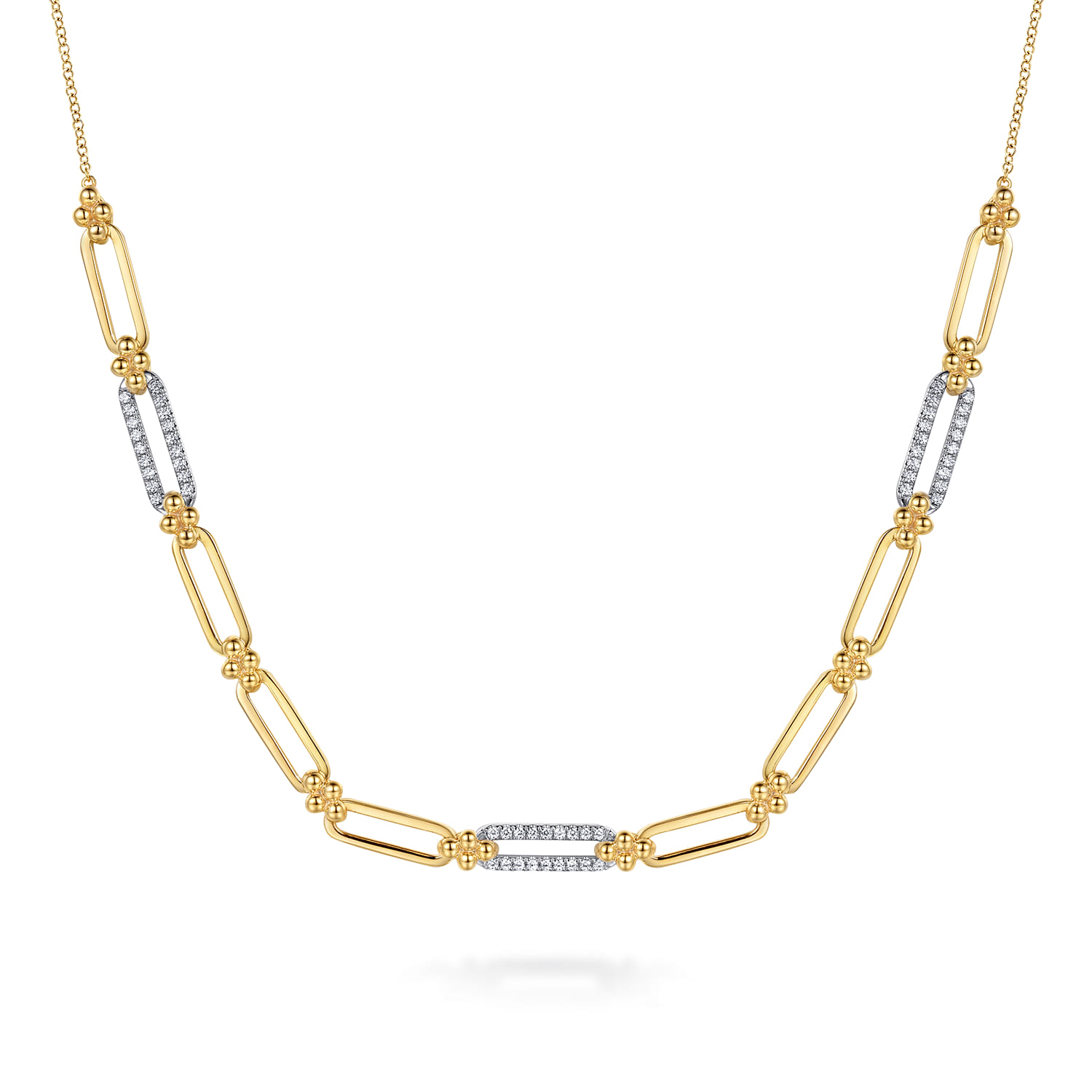 14K White  Yellow Gold Bujukan and Diamond Link Bar Necklace - 0.32 ct - Shot 1