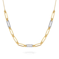 14K White  Yellow Gold Bujukan and Diamond Link Bar Necklace