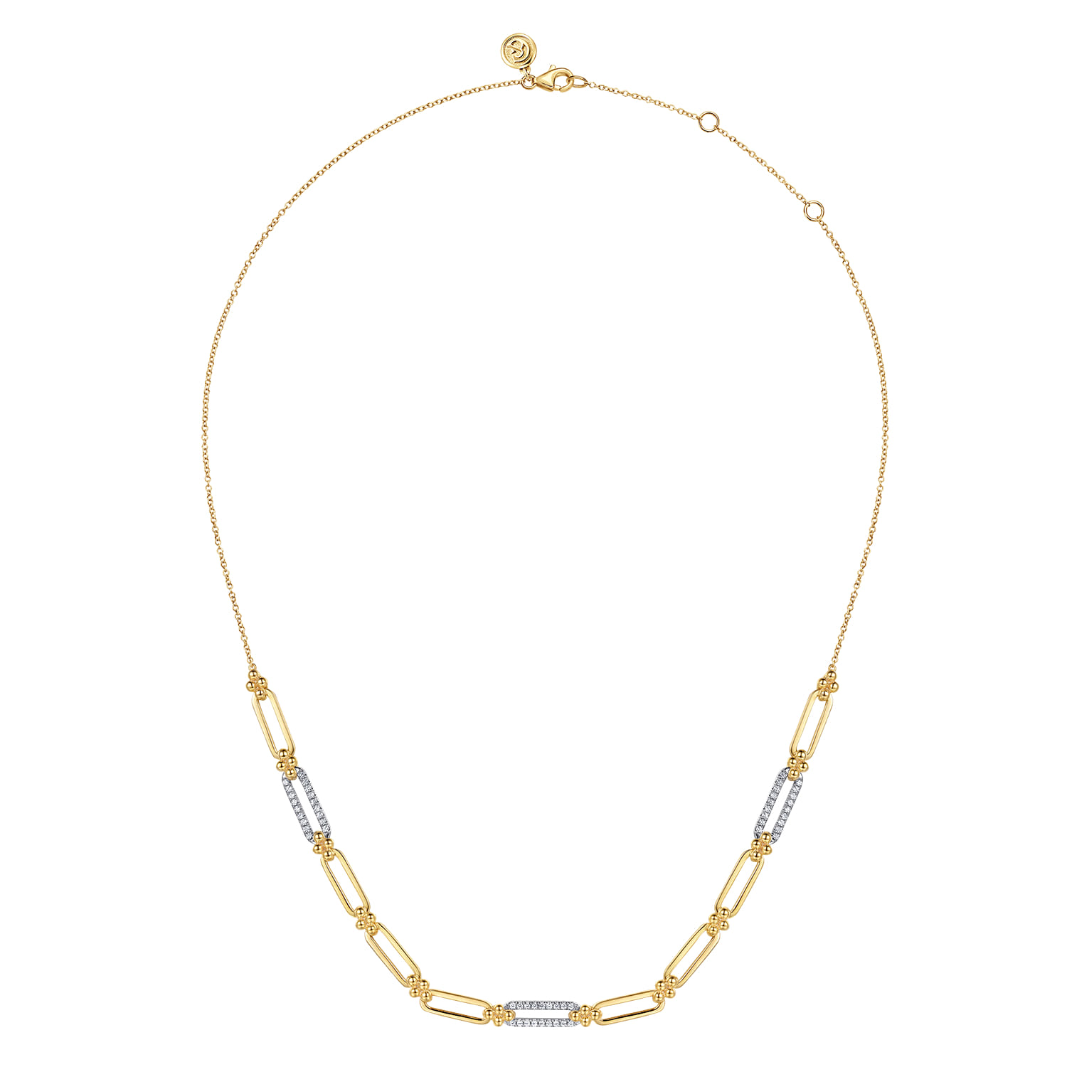 14K White  Yellow Gold Bujukan and Diamond Link Bar Necklace - 0.32 ct - Shot 2