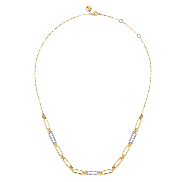 14K White  Yellow Gold Bujukan and Diamond Link Bar Necklace - 0.32 ct - Shot 2