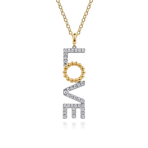 14K White  Yellow Gold Bujukan and Diamond Love Necklace