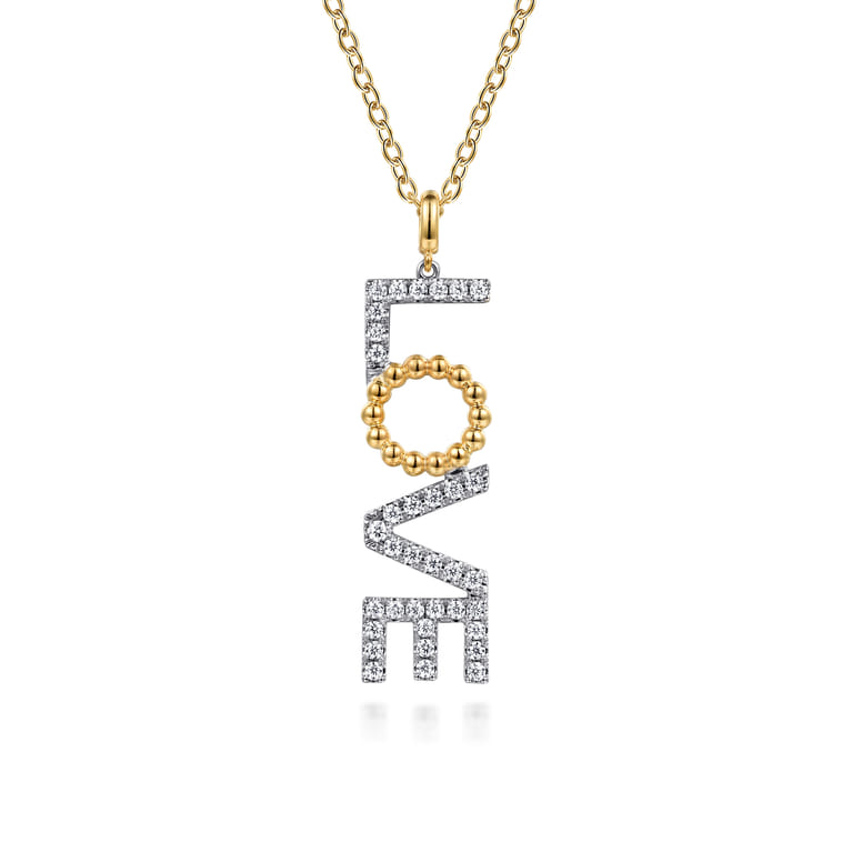 14K White  Yellow Gold Bujukan and Diamond Love Necklace - 1.05 ct - Shot 1