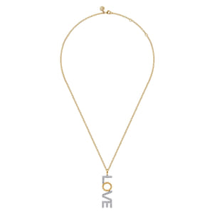14K White  Yellow Gold Bujukan and Diamond Love Necklace