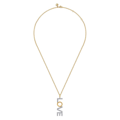 14K White  Yellow Gold Bujukan and Diamond Love Necklace