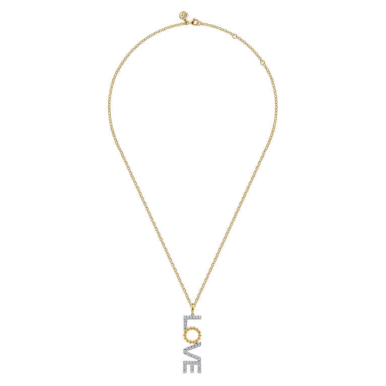 14K White  Yellow Gold Bujukan and Diamond Love Necklace - 1.05 ct - Shot 2