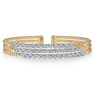 14K White  Yellow Gold Bujukan and Diamond Marquise Multi Row Split Bangle Bracelet