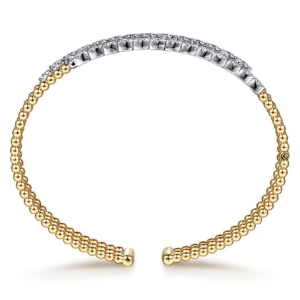 14K White  Yellow Gold Bujukan and Diamond Marquise Multi Row Split Bangle Bracelet