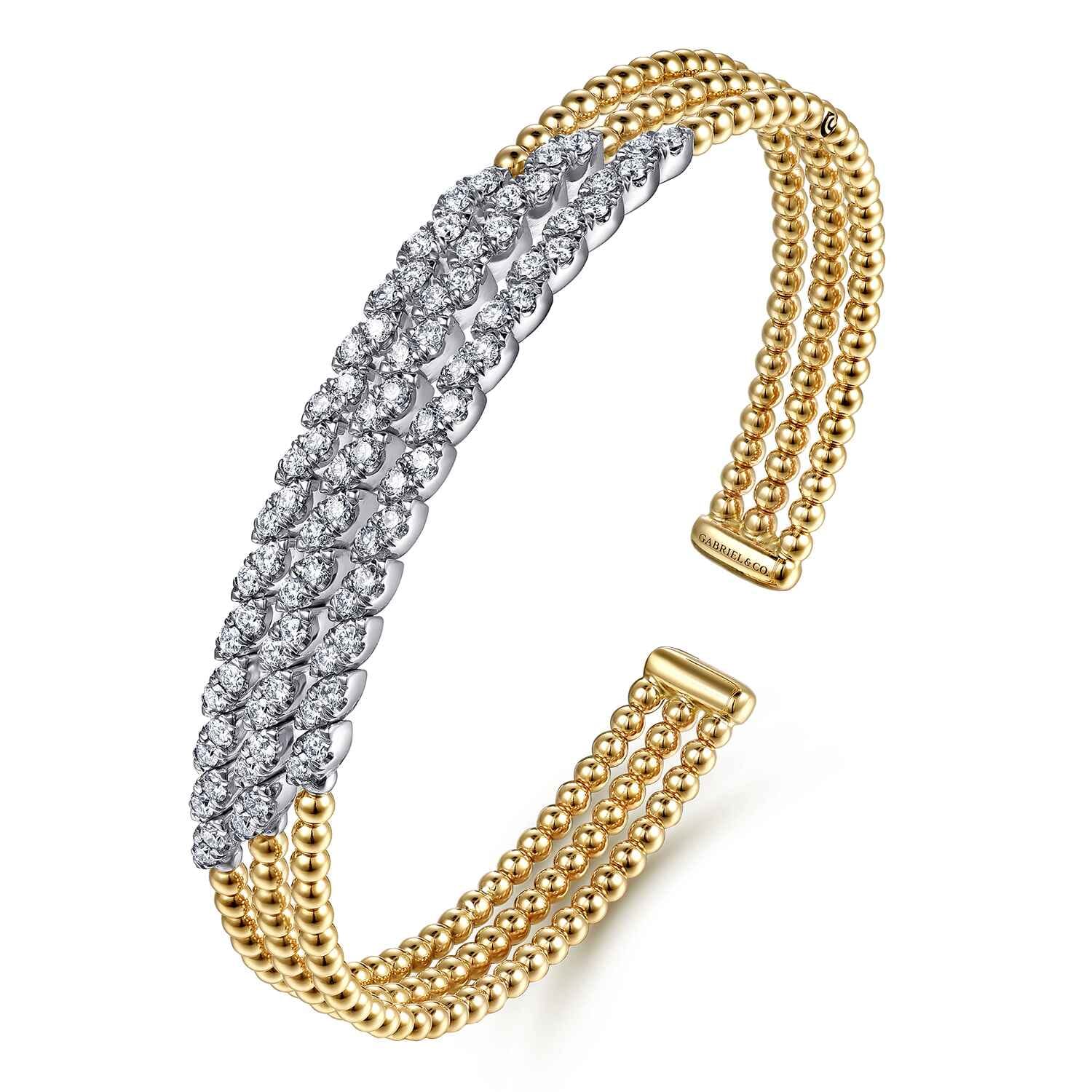 14K White  Yellow Gold Bujukan and Diamond Marquise Multi Row Split Bangle Bracelet - 1.4 ct - Shot 2