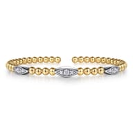 14K White  Yellow Gold Bujukan and Diamond Marquise Station Split Bangle Bracelet