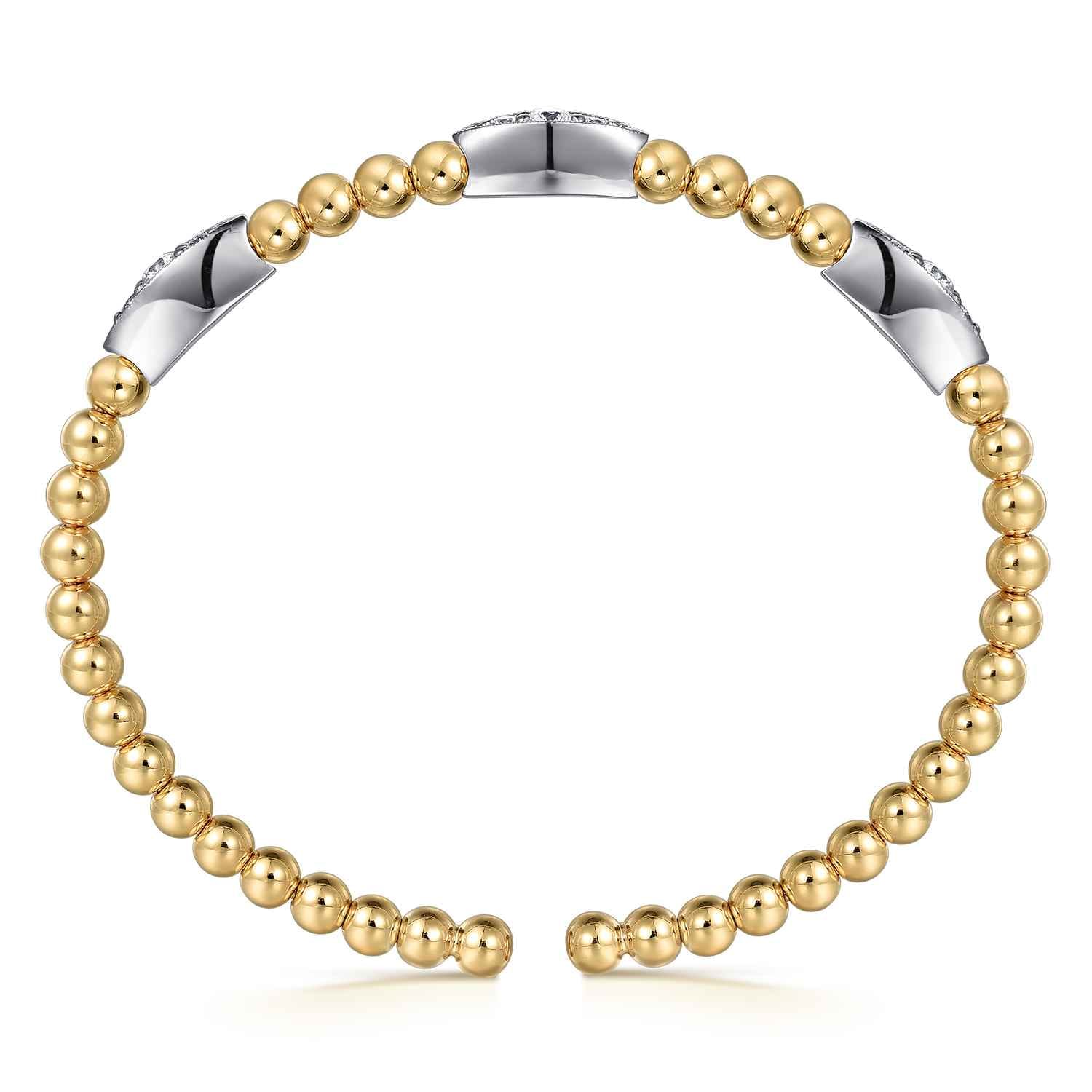 14K White  Yellow Gold Bujukan and Diamond Marquise Station Split Bangle Bracelet - 0.5 ct - Shot 3
