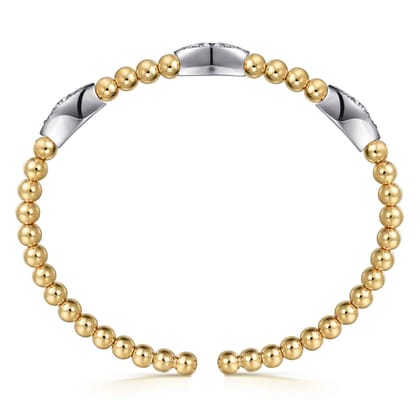 14K White  Yellow Gold Bujukan and Diamond Marquise Station Split Bangle Bracelet