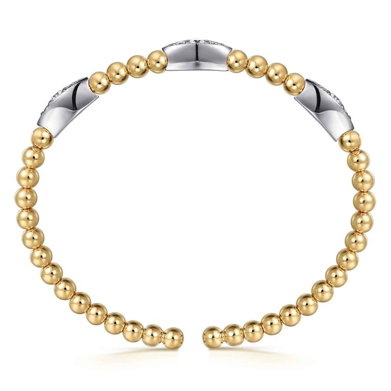 14K White  Yellow Gold Bujukan and Diamond Marquise Station Split Bangle Bracelet - 0.5 ct - Shot 3