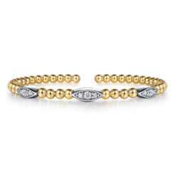 14K White  Yellow Gold Bujukan and Diamond Marquise Station Split Bangle Bracelet