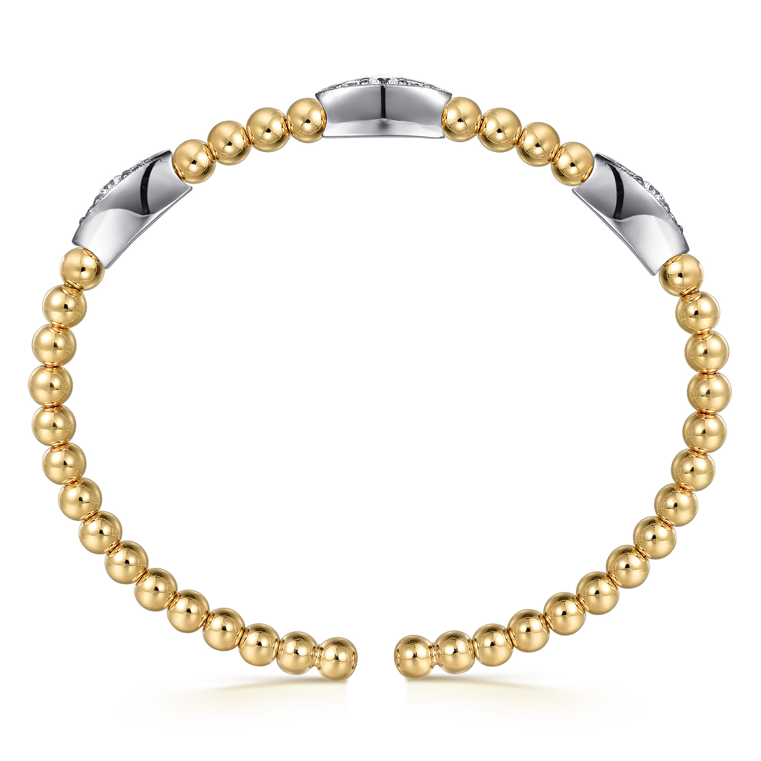 14K White  Yellow Gold Bujukan and Diamond Marquise Station Split Bangle Bracelet - 0.5 ct - Shot 3