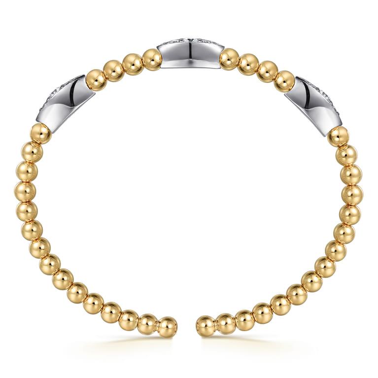 14K White  Yellow Gold Bujukan and Diamond Marquise Station Split Bangle Bracelet - 0.5 ct - Shot 3