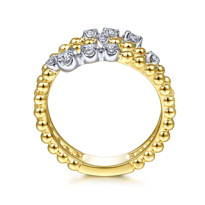 14K White Yellow Gold Bujukan and Diamond Open Bypass Wrap Ring