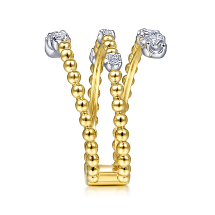 14K White Yellow Gold Bujukan and Diamond Open Bypass Wrap Ring