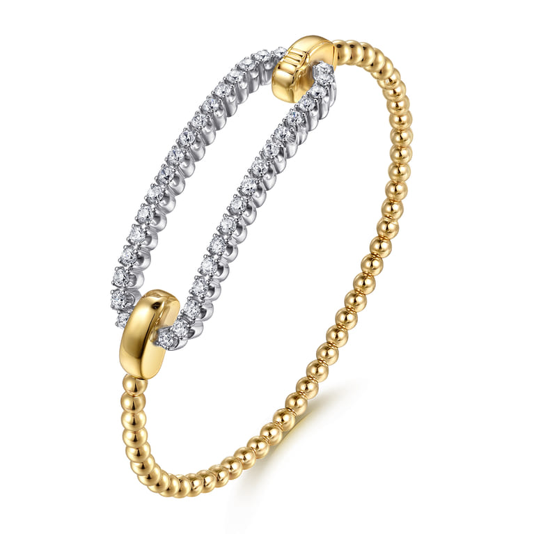 14K White  Yellow Gold Bujukan and Diamond Oval Link Bangle Bracelet - 1 ct - Shot 2