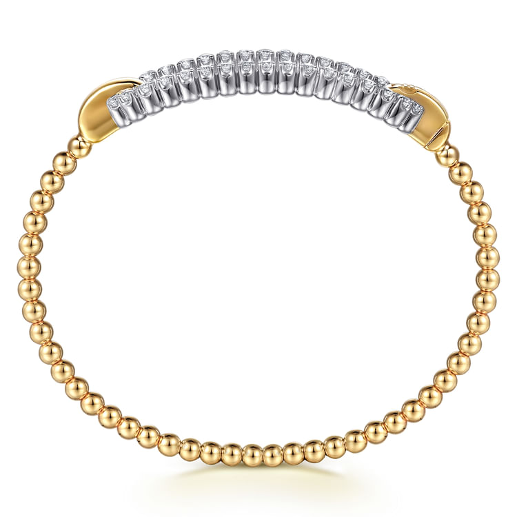 14K White  Yellow Gold Bujukan and Diamond Oval Link Bangle Bracelet